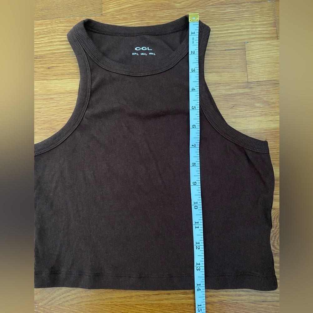 OGL Plantive Wood Rib Cutaway Cropped Tank Top, Size Large, Chestnut Brown - Picture 7 of 8